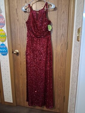 Night Way Collections Burgundy Red Sequin Cocktail Dress